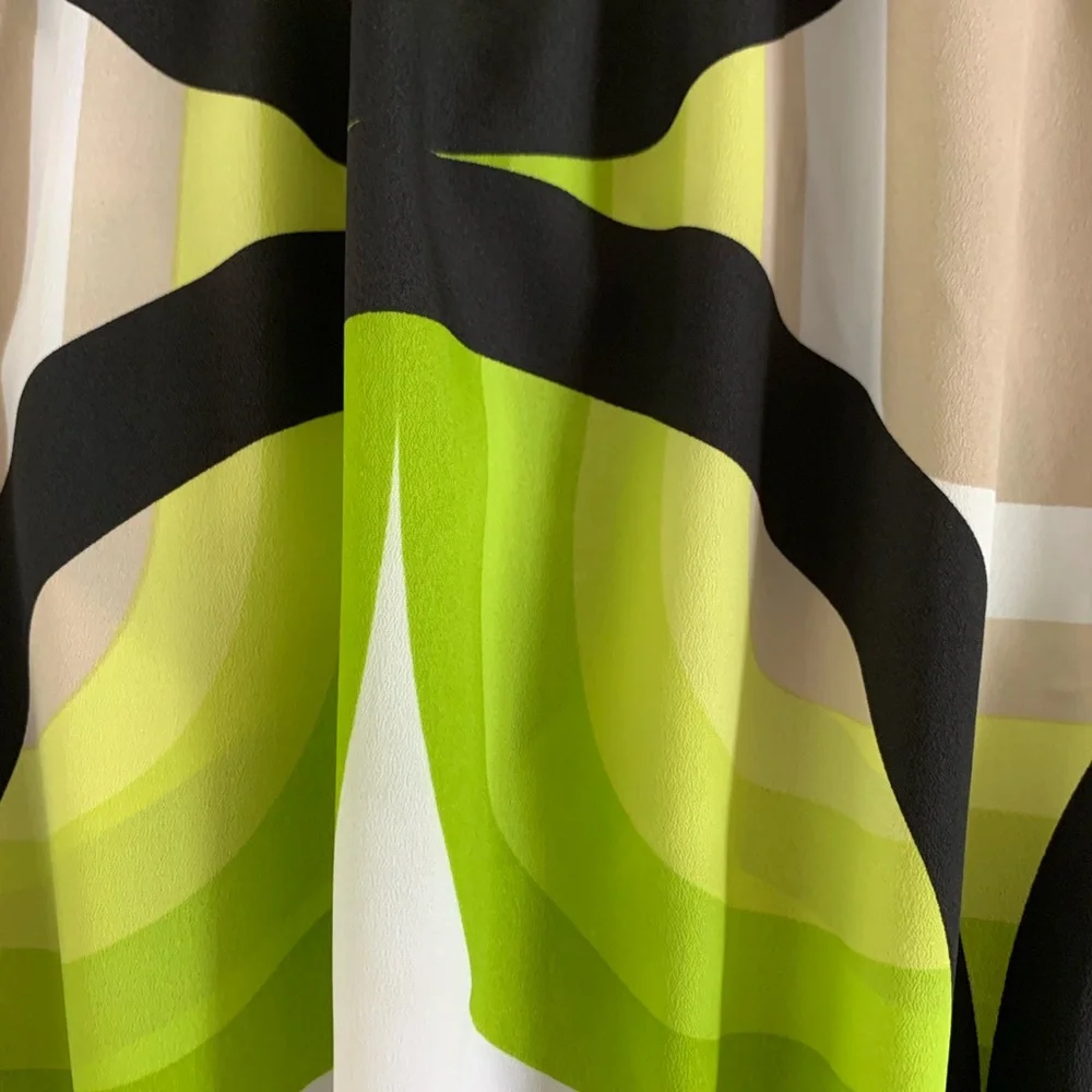 Michael Kors Womens Blouse Medium Green Abstract Print Peasant Boho Long Sleeve